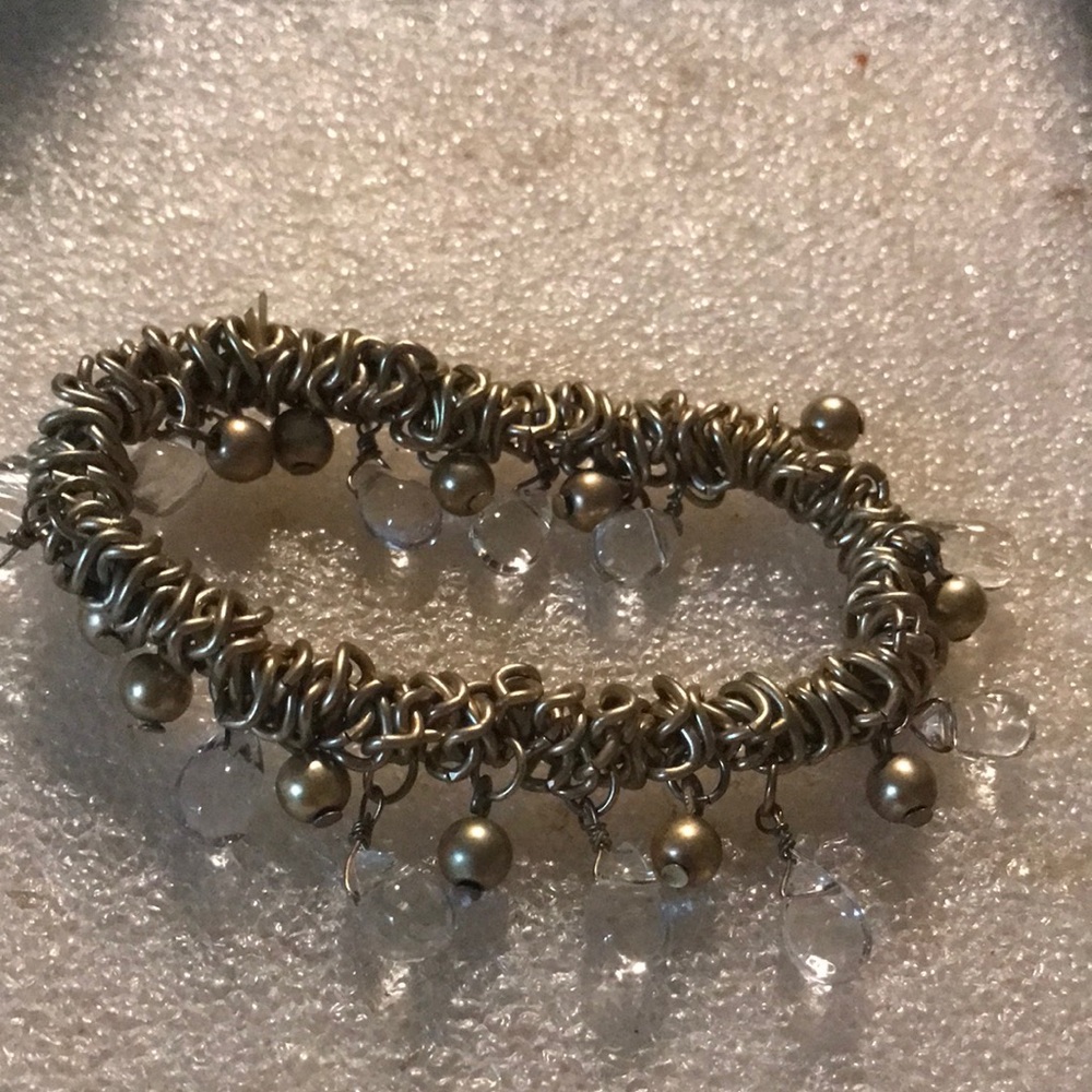 Chainmail Crystal Drop Bracelet in Silver
